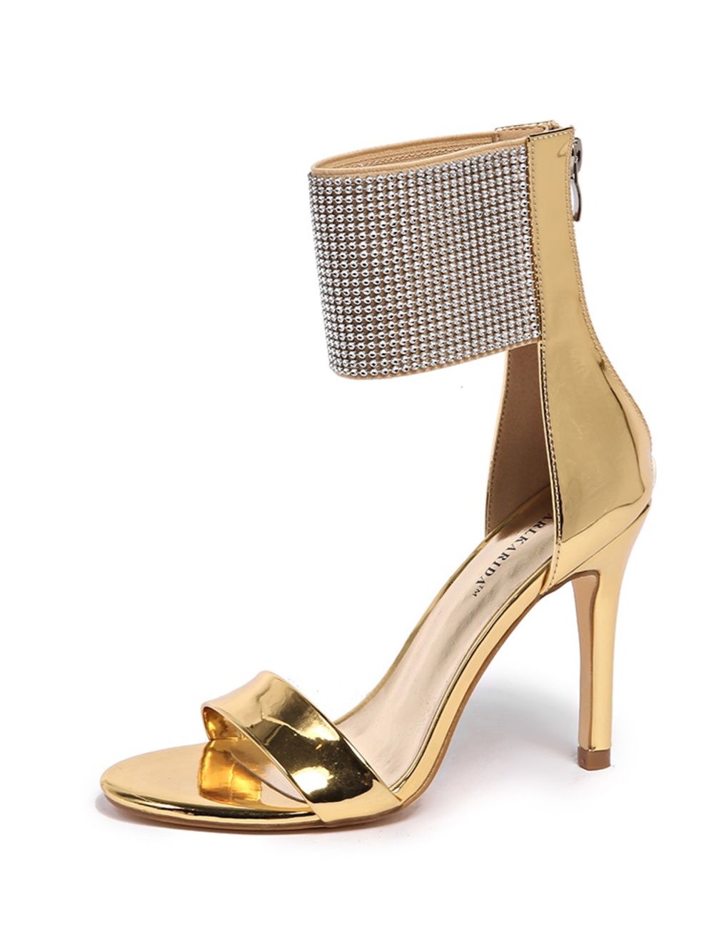 Metallic Gold Crystal Cuff Stiletto Sandal